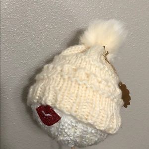 NWT-Off White Handcrafted Knitted Hat w/Pompom
